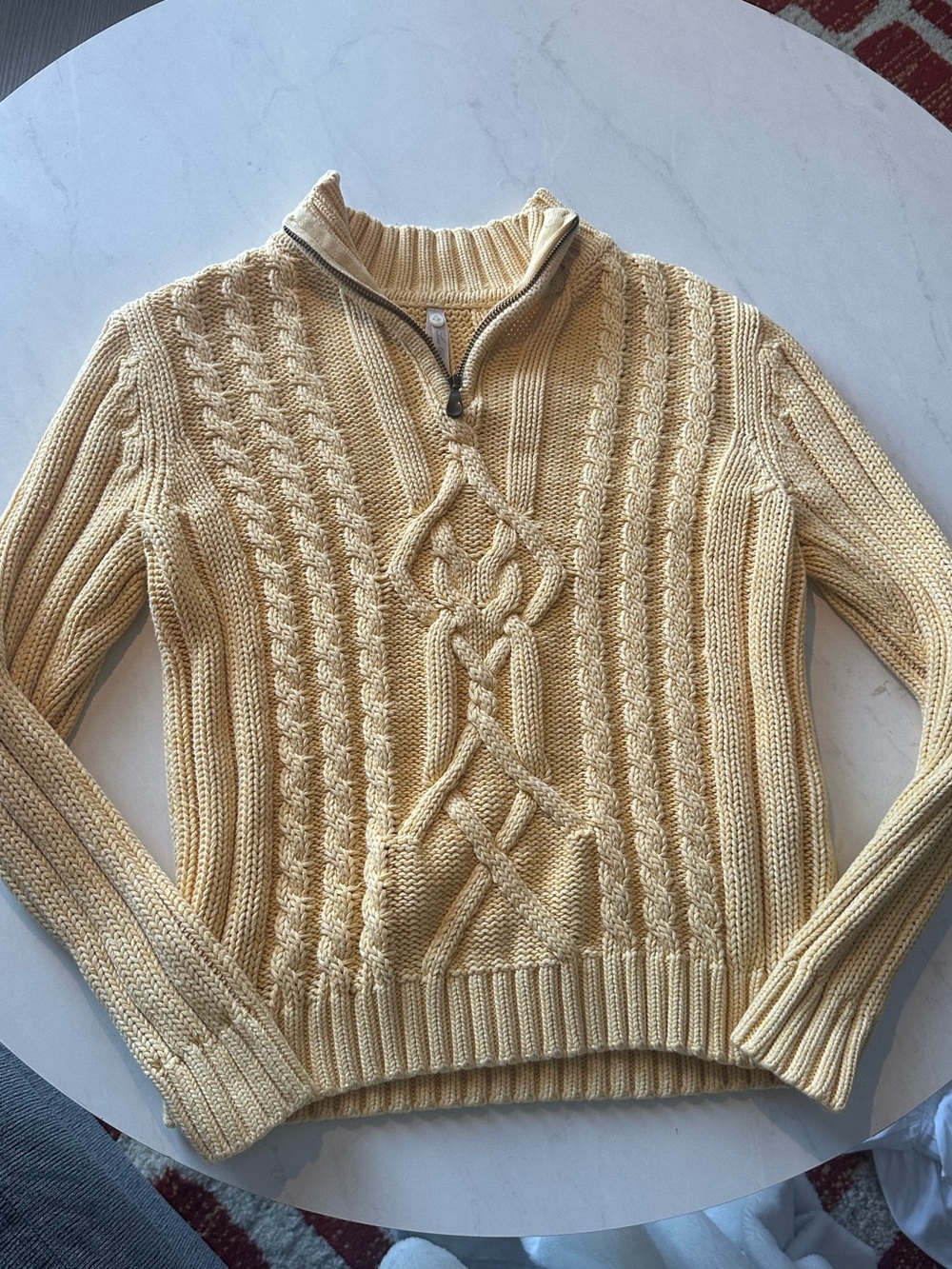 Women’s Yellow Cable-Knit Half-Zip Sweater in size small